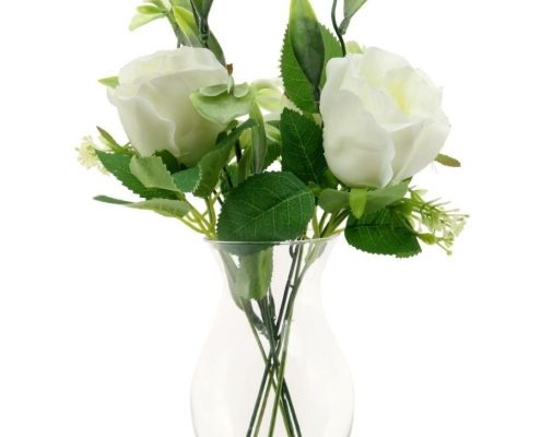 Bridal White Rose in Round Ribbed Vase